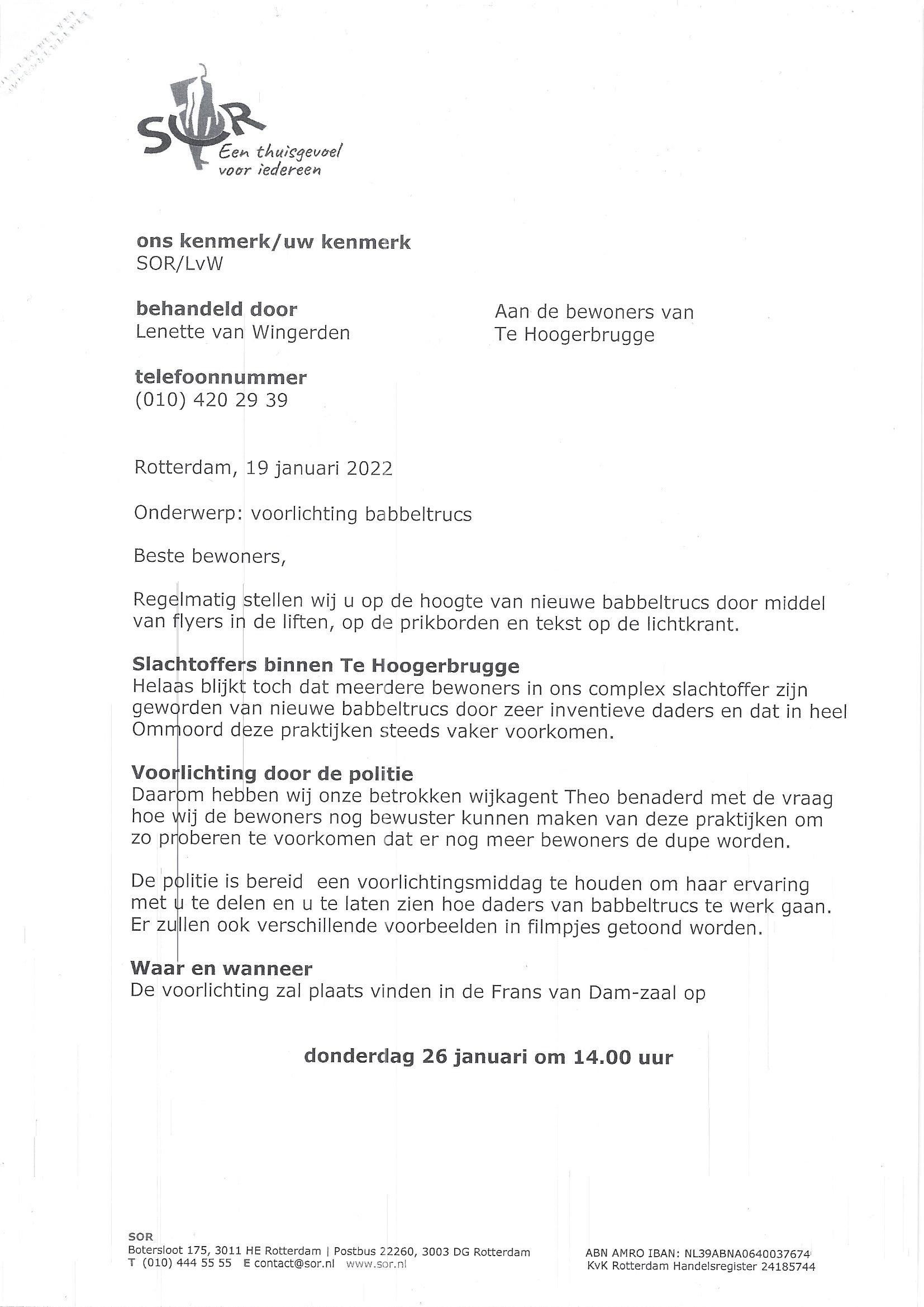 Sor uitn babbel politie Informatie voor bewoners THB en over bewoning